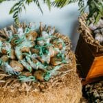 Rustykalne prezenty z turkusowymi wstążkami jako ekologiczne pakowanie